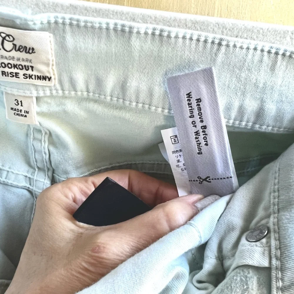 J. Crew Pale Mint Green Lookout Highrise Skinny Jeans, Sz 31, Cropped - Picture 8 of 16